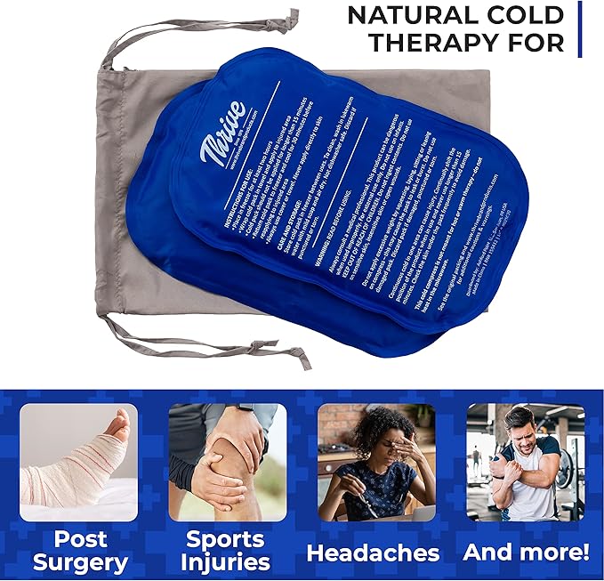 Thrive Reusable Ice Packs for Injuries - Large 2-Pack, Dark Blue - Long-Lasting Gel Cold Therapy - Ice Pack for Neck & Shoulders, Knee & Back Pain Relief