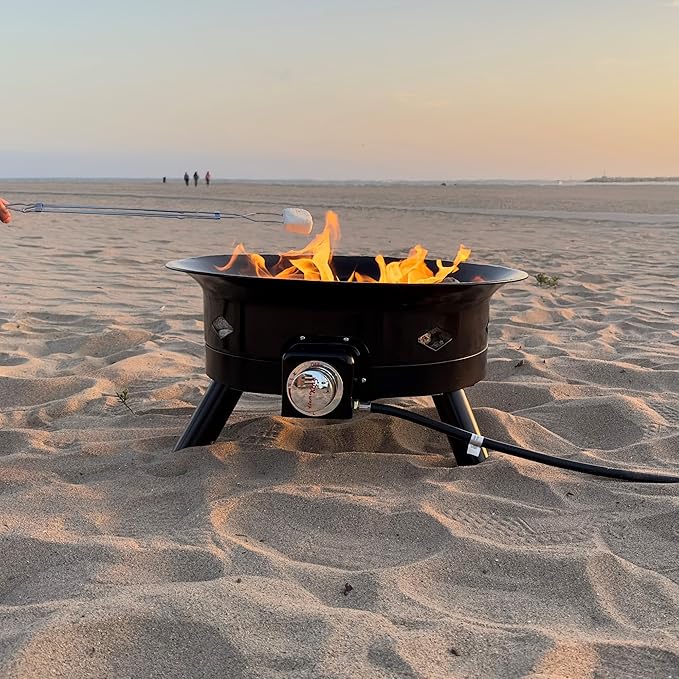 Flame King Smokeless Propane Fire Pit, 24-inch Portable Firebowl, 58K BTU with Self Igniter, Cover, & Carry Straps for RV, Camping, & Outdoor Living