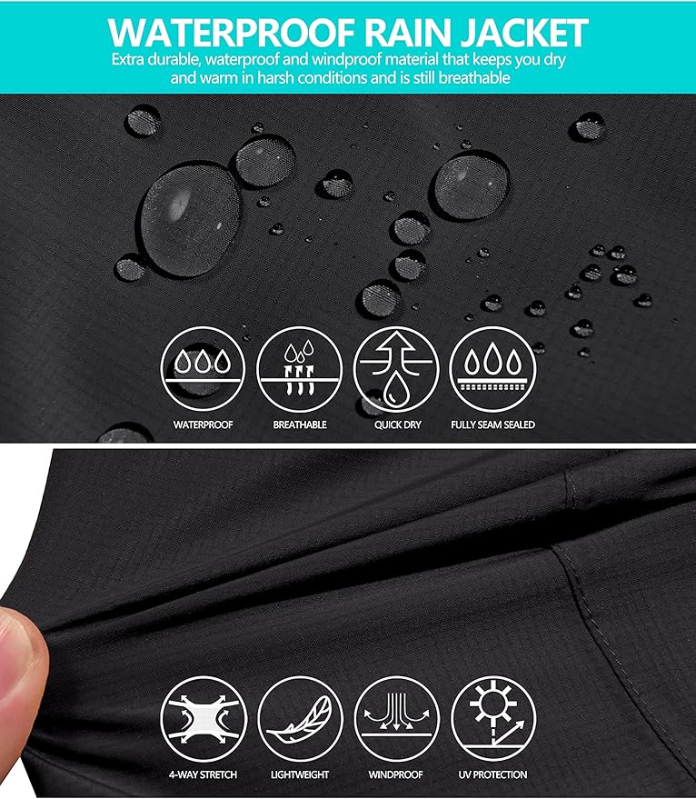 Little Donkey Andy Men's Waterproof Rain Jacket Outdoor Lightweight Hooded Raincoat for Hiking Golf Travel Fishing