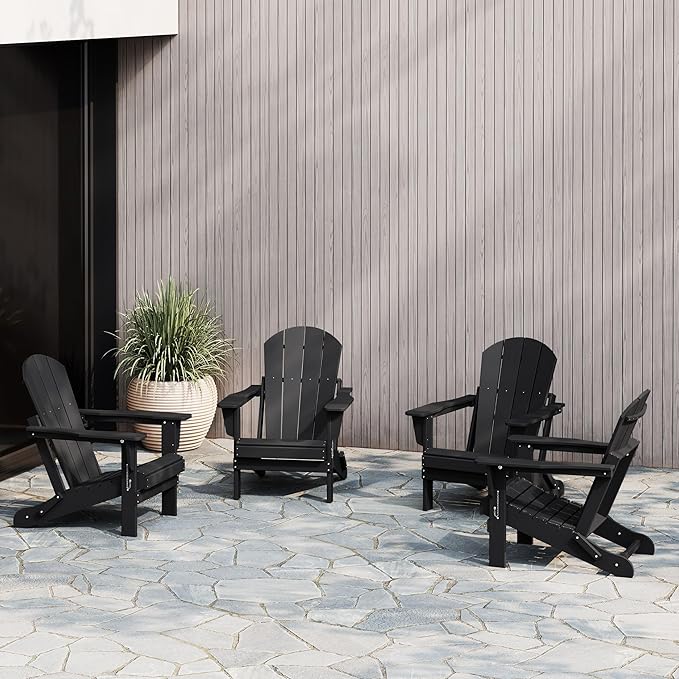 WestinTrends Malibu 4-Piece Set Outdoor Folding Poly Adirondack Chair, Black