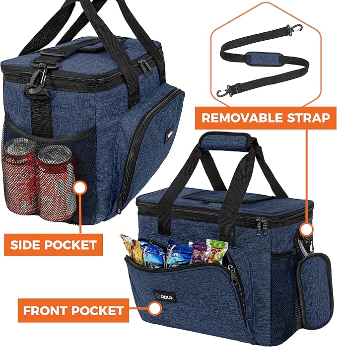 OPUX Soft Cooler Bag, Insulated Collapsible Lunch Cooler Tote for Men Work Camping Beach Travel, Portable Soft Sided Leakproof Waterproof Large Lunch Bag Box with Shoulder Strap 30 Cans, Heather Navy