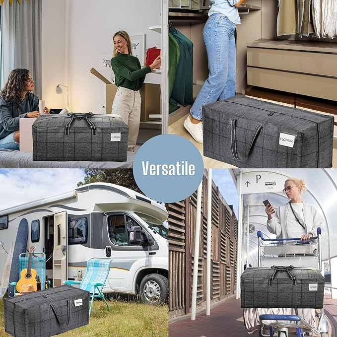 VENO 4 Pack Moving Bags w/Backpack Straps, Heavy Duty, Moving Boxes Alternative, Packing Supplies, Large Storage Totes for Dorm Room Essentials with Zipper for Clothes (Windowpane, 4 Pack)