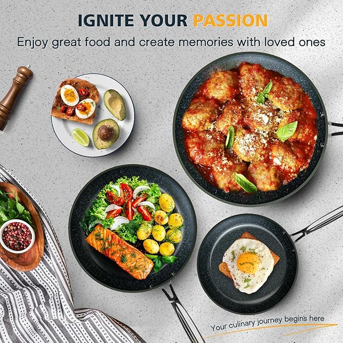 Nuwave 3-Piece Fry Pan Set, 8”, 10”, 12” Forged Lightweight, G10 Healthy Duralon Blue Ceramic Ultra Non-Stick, Induction-Ready & Works on All Cooktops, Ergonomic Stay-Cool Handles