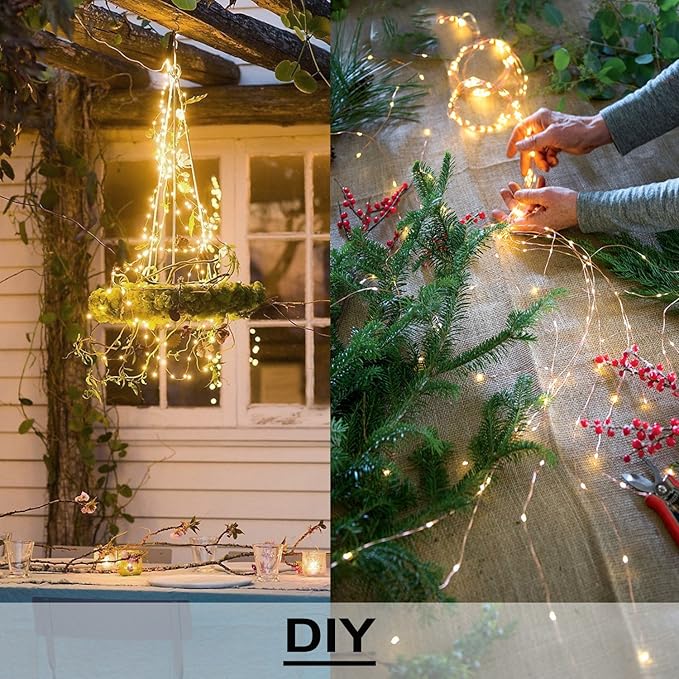 Solar Fairy String Lights Outside, Multi Strand 180 LEDs Watering Can Light for Outdoor, Waterproof Solar Powered Waterfall Lights, Firefly Bunch Lights for Garden Decor, Warm White