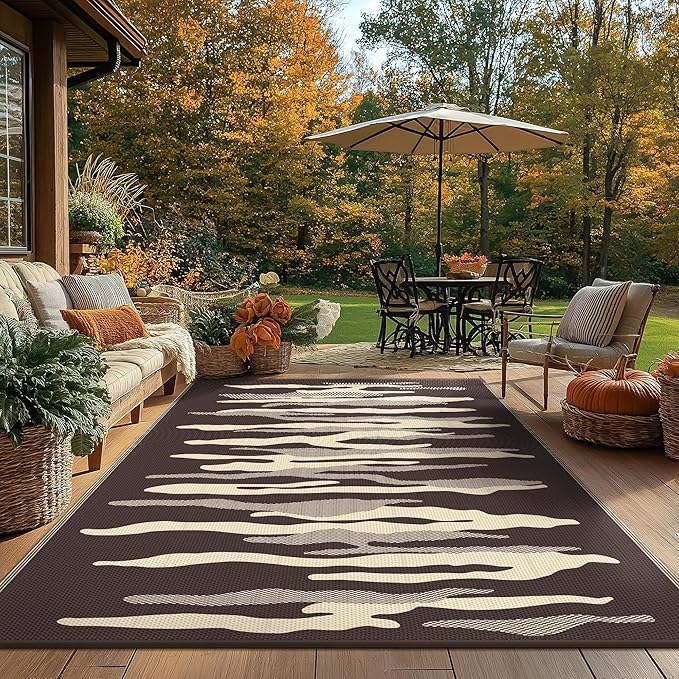 GENIMO Outdoor Rug for Patio Clearance, 6'x9' Waterproof Camping Mat, Reversible Plastic Straw Rugs for RV, Camper, Balcony, Backyard, Picnic, Deck (Coffee&Brown)
