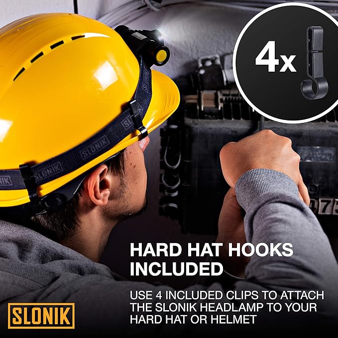 SLONIK Rechargeable Headlamp Flashlight - 500 Lumens Ultra Bright Headlight - IPX4 Waterproof Head Lamp Light for Outdoor Running, Hiking Gear, Hard Hat Helmet - Camping Accessories for Adults, Black
