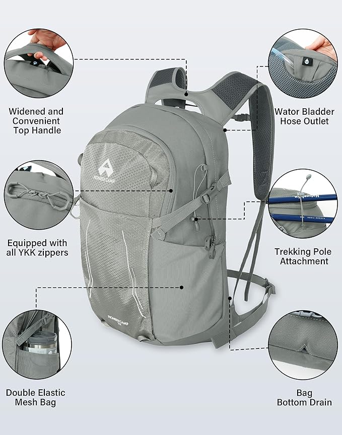 Pioneer Camp Hiking Backpack 22L Small Hiking Hydration Gear Lightweight Camping Backpack Travel Daypack for Women Men