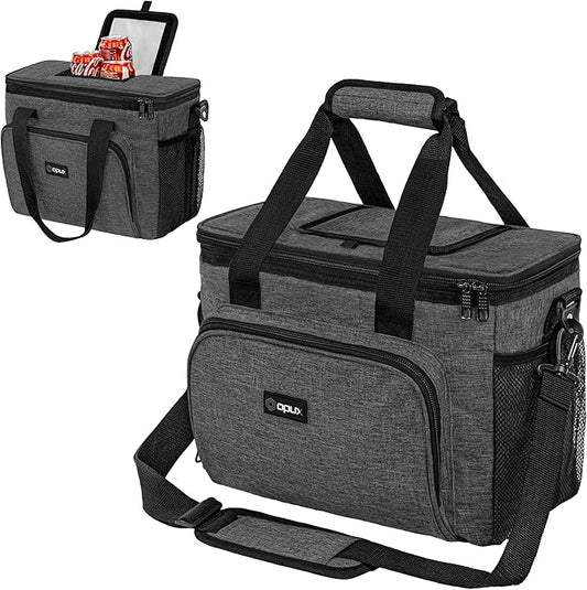 OPUX Soft Cooler Bag, Insulated Collapsible Lunch Cooler Tote for Men Work Camping Beach Travel, Portable Soft Sided Leakproof Waterproof Large Lunch Bag Box with Shoulder Strap 30 Cans, Charcoal Gray