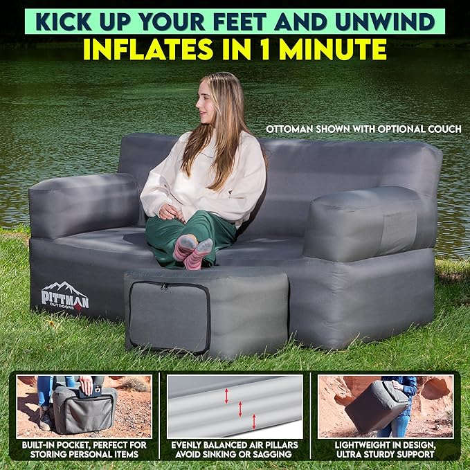 Pittman Inflatable Ottoman Foot Rest for Camping - Outdoor Pouf Ottoman is Waterproof for Camping & Patio - Removable Cover for Easy Cleaning - Inflatable Foot Stool Matches Our Popular Furniture Set
