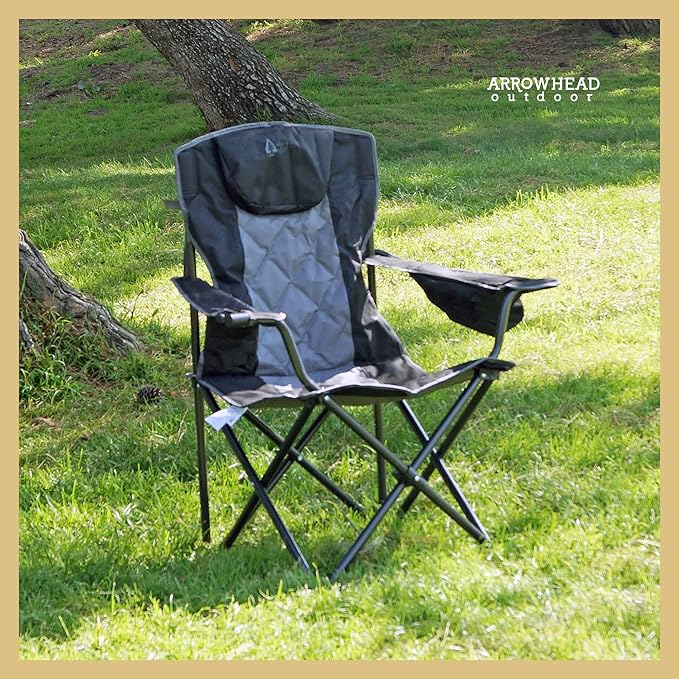 ARROWHEAD OUTDOOR 2-Pack Portable Folding Camping Quad Chair w/ 6-Can Cooler, Cup & Wine Glass Holders, Heavy-Duty Carrying Bag, Padded Armrests, Headrest & Seat, Supports up to 550lbs