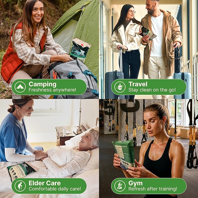 Personal Rinse Free Bath Sponge Kits (Pre-Soaked Shower Glove & 2 XL Towels) -3-Pack - Body Wash for Camping - Rinse-Free Bath Sponges - Water is Not Included