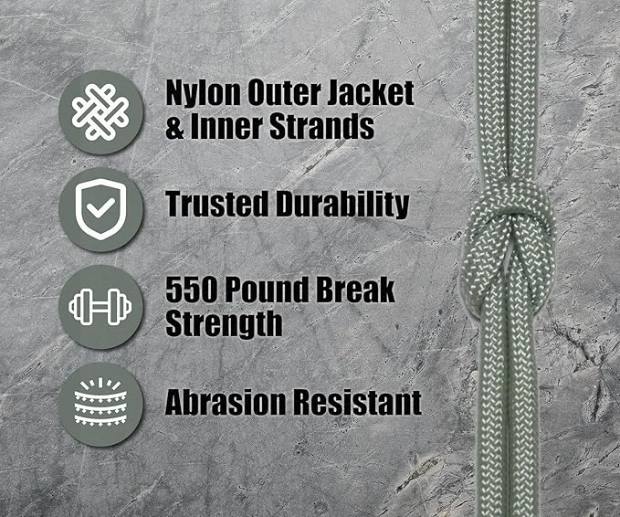 BORED? PARACORD! 550 lb Paracord - Ideal for Crafting, Camping, DIY Projects, Active & Military Outdoors - Strong Survival Rope - Tactical Parachute Cord Type III - Silver 50 Feet