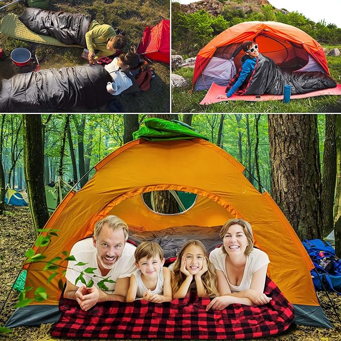 AGEMORE Cotton Flannel Double Sleeping Bag for Camping, Backpacking Or Hiking. Queen Size 2 Person Waterproof Sleeping Bag for Adults Or Teens. Lightweight with Compression Sack