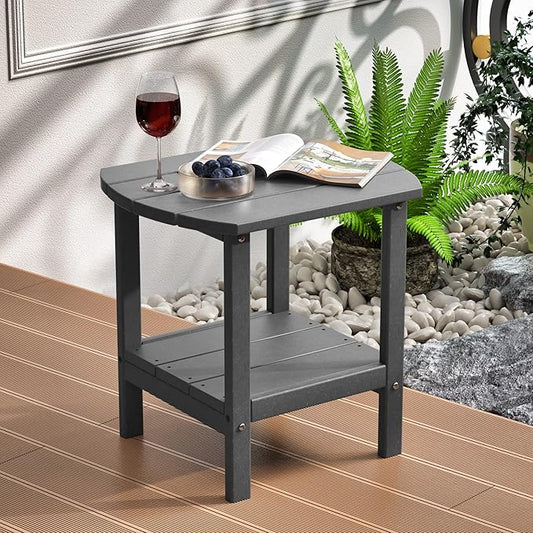 TORVA Patio Adirondack Side Table, Outdoor End Tables All-Weather Resistant HDPE Humidity-Proof Long Time Use for Deck, Lawn,Garden, Porch, Backyard End Table(Gray Color-2 Tier)