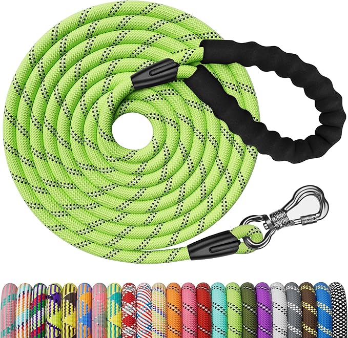 NTR 50FT Dog Long Leash with Swivel Lockable Hook and Comfortable Padded Handle, Dog Training Leash for Walking, Hunting, Camping, Backyard for Small Medium and Large Dogs Green