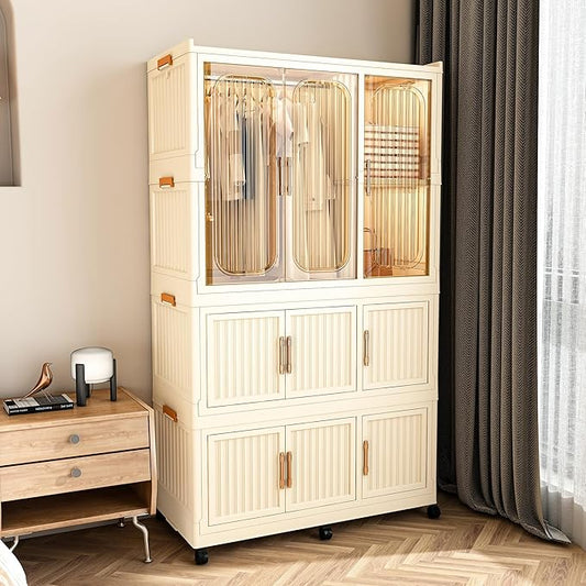 Collapsible Expandable Wardrobe Closet, Multi-Function Plastic Wardrobe,Wardrobes Storage Cabinet (8 Cubes+1 Hanging Rod)