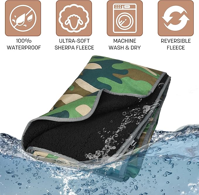 Tirrinia Waterproof Outdoor Blanket with Sherpa Lining, Windproof Triple Layers Warm Comfy Foldable for Camping Stadium, Beach, Picnic, Grass, Concerts, Car, Dog, 51''X 59'' & 59''X 80''