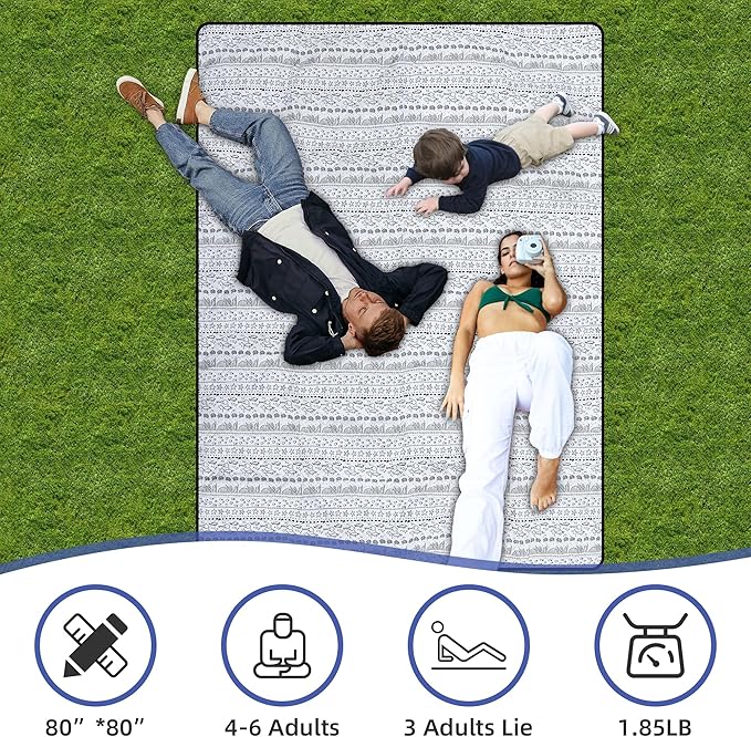 Outdoor Picnic Blanket White Fish 60"x80" Sandproof Beach Blanket Waterproof Picnic Blankets Foldable for Caming, Beach, Outdoor Activities.