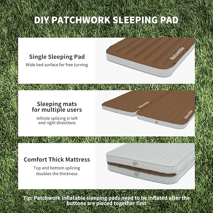 Naturehike Camping Sleeping Pad, Ultralight Inflatable Sleeping Mat with Pillow Built-in Foot Pump, 2.6 Inch Lightweight Air Mattress for Backpacking, Hiking, Traveling