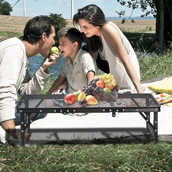 RedSwing Tri-fold Folding Picnic Table, Lightweight Height Adjustable Aluminum Frame Table with Mesh Layer for Outdoor Camping Picnic BBQ, Black
