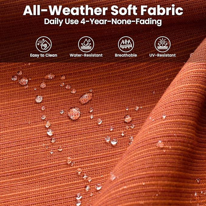 ovios 6 Pieces Patio Furniture Set, Outdoor Wicker Sofas with Glass Coffee Table and Comfy Cushions, All Weather High Back Couch Set for Deck Porch, Brown Rattan, Orange Red