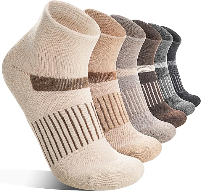 6 Pairs Merino Wool Ankle Running Hiking Socks Compression Support Breathable Thick Cushion No Show Socks for Women Men