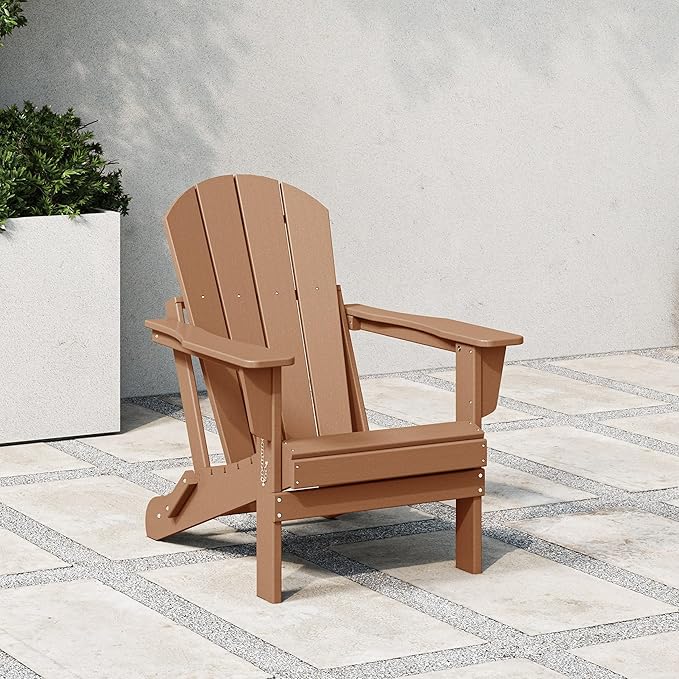 WestinTrends Malibu HDPE Outdoor Patio Folding Poly Adirondack Chair, Teak
