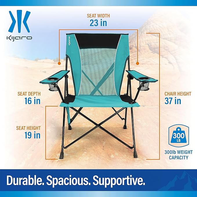 Kijaro Dual Lock Portable Camping Chair - Versatile Folding Sports and Outdoor Chair for Lawn - Locks Position - Ionian Turquoise