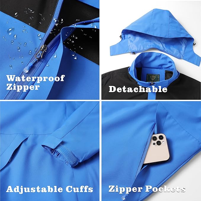 GIISAM Rain Jacket for Men, Mens Waterproof Raincoat Lightweight Rain Jackets Outdoor Rain Coat Windbreaker with Hood
