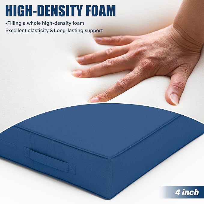 Patio Chair Cushions 18.5 X 16 X 4 Inch Waterproof Outdoor Seat Cushions for Patio Furniture, Outdoor Sofa Couch Pads with Ties & Handle, Set of 2, Blue