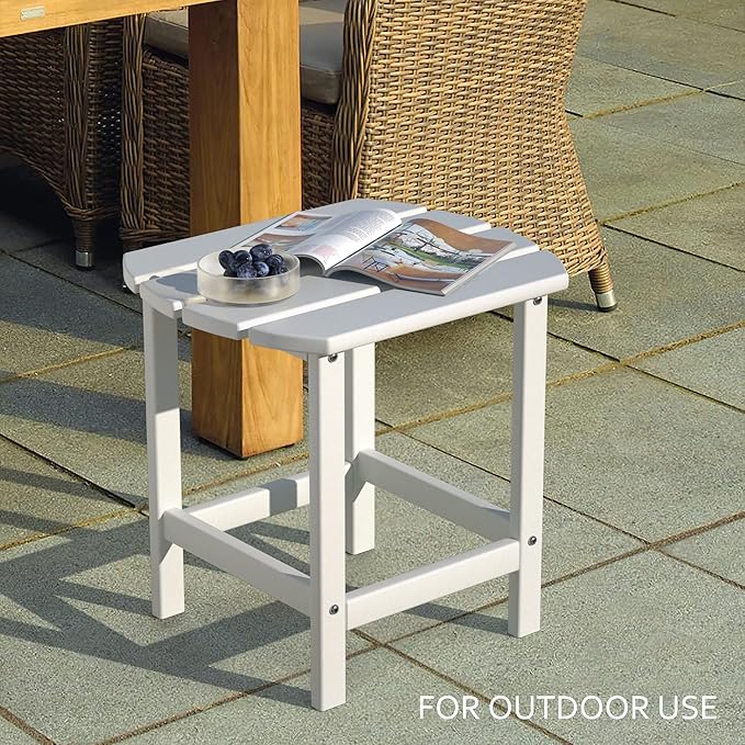 TORVA Patio Adirondack Side Table, Outdoor End Tables All-Weather Resistant HDPE Humidity-Proof Long Time Use for Deck, Lawn,Garden, Porch, Backyard End Table(White Color-1 Tier)