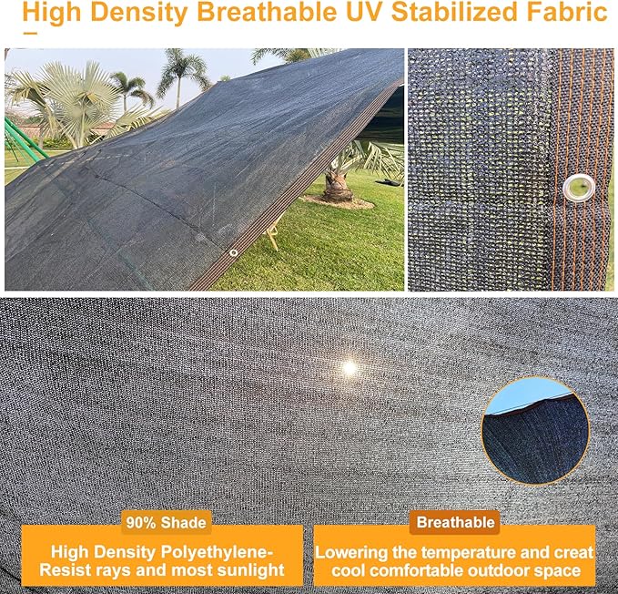 UCINNOVATE 90% Sunblock Shade Cloth with Grommets, 6.5x13 ft Durable Garden Shade Net Fabric Mesh Sunscreen UV Resistant Plant Sunshade for Chicken Coop Outdoor Pergola Canopy Barn Kennel Patio Lawn
