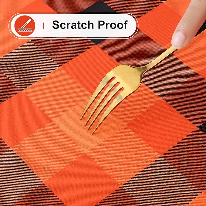 misaya Rectangle Waterproof Vinyl Table Cloth, Buffalo Flannel Backed Tablecloth, Wipeable Plastic Table Cover for Dinner, Kitchen, Picnic (60" x 102", Black and Orange and Yellow)