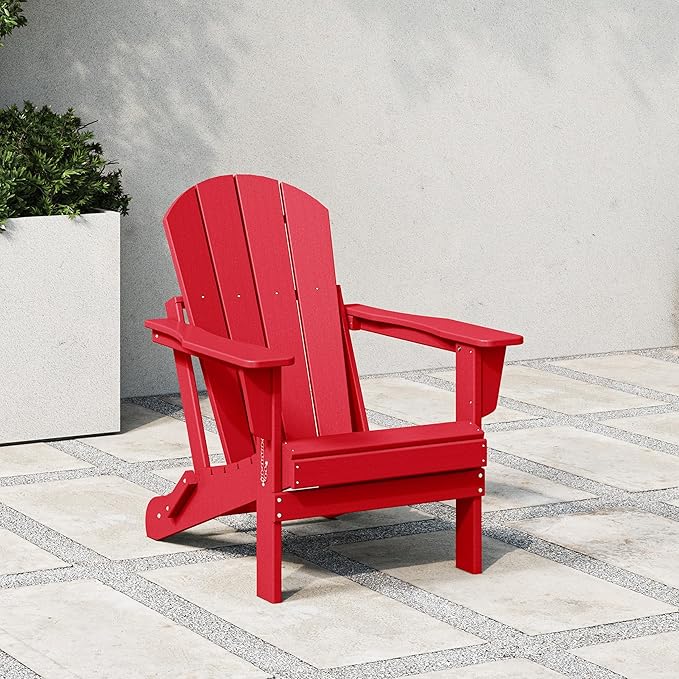 WestinTrends Malibu HDPE Outdoor Patio Folding Poly Adirondack Chair, Red