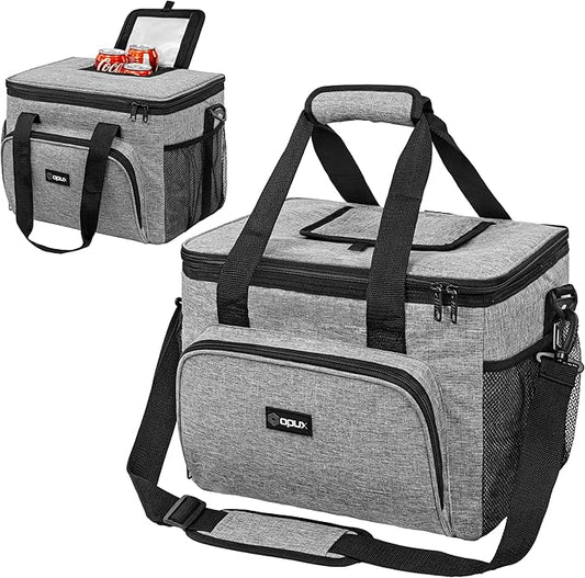 OPUX Soft Cooler Bag, Insulated Collapsible Lunch Cooler Tote for Men Work Camping Beach Travel, Portable Soft Sided Leakproof Waterproof Large Lunch Bag Box with Shoulder Strap 40 Cans, Heather Gray