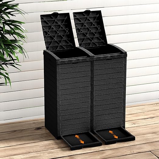 Vixzen 68Gallon Outdoor Trash Can with Lid,Waterproof Resin Waste Bin,Lightweight,Large Sturdy Garbage Bin for Patio,Kitchen,Backyard,Black