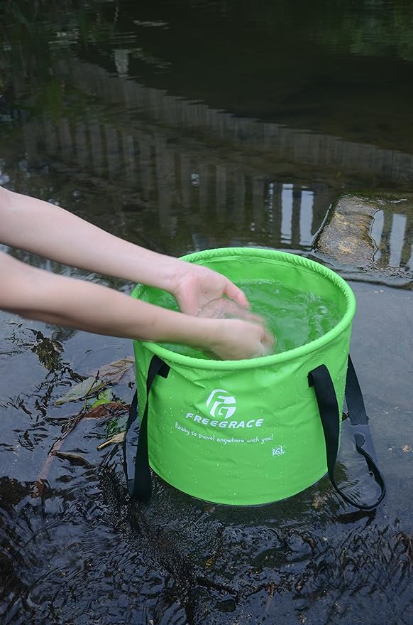 Premium Collapsible Bucket by Freegrace - Compact Portable Folding Water Container - Lightweight & Durable - Includes Handy Tool Mesh Pocket