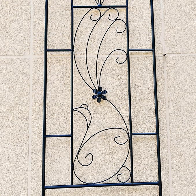 Metal Garden Trellis Rustproof Trellis for Climbing Plants Outdoor Flower Support Peacock Style (Black-2 Pack, 86.7"x19.7")