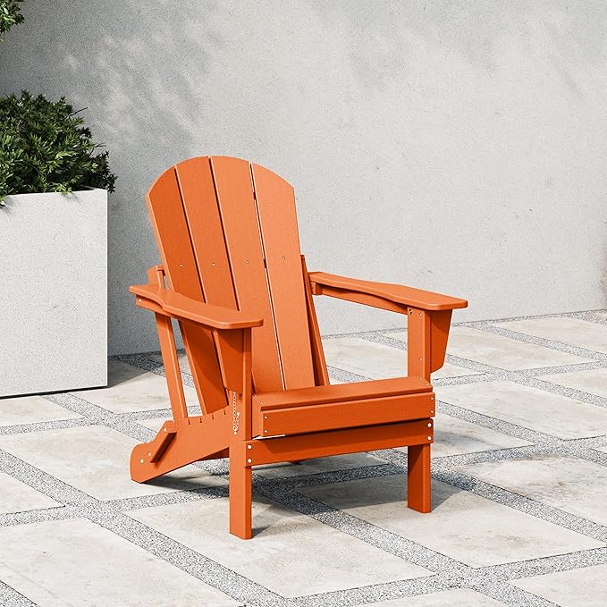 WestinTrends Malibu HDPE Outdoor Patio Folding Poly Adirondack Chair, Orange