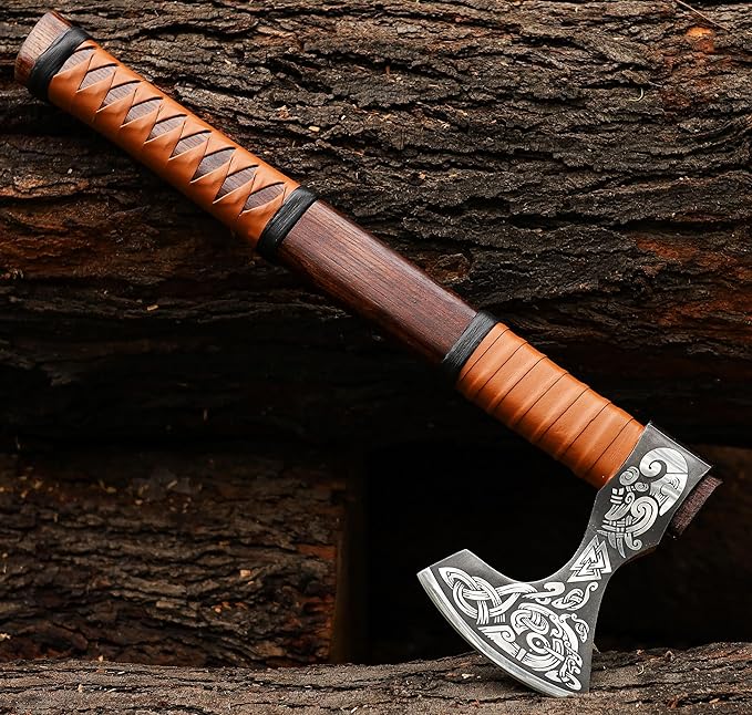 SHINY CRAFTS-Norse Viking Axe Camping Hatchet Berserker Axes-Viking Axe Hatchet Throwing Axes Hand Axe Gifts for him Wood Working Tool Viking Gifts for Men Tomahawk Bearded Axe (VBA 17)