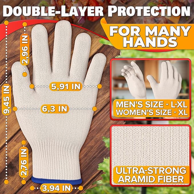 Heat Resistant Gloves - BBQ Gloves Heat Resistant Cooking Oven Gloves with Fingers Grill Glove Oven Mitts 480 to 932°F Grilling Gloves - Grill Gloves for Outdoor Grill Gloves for Hot Food Handling
