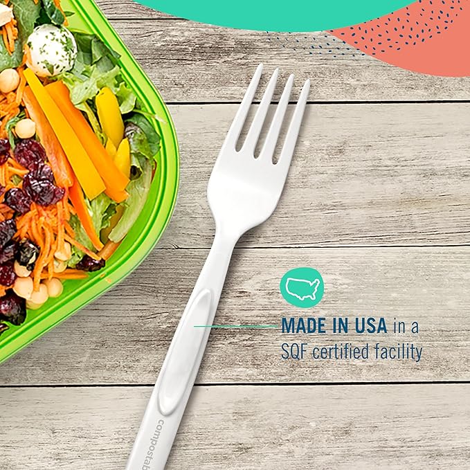 Preserve Compostable Fork, Made in USA, Medium Weight Cutlery, White, 840 Count