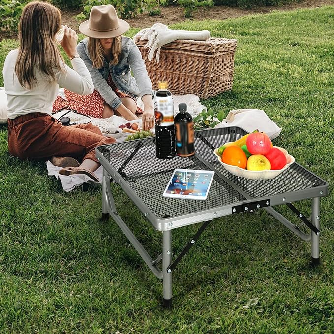 RedSwing Portable Grill Table for Outside, Aluminum Folding Grill Stand Table for Outdoor Camping Picnic BBQ, Lightweight Adjustable Height, 24"x24"x9.8"/27" Sliver