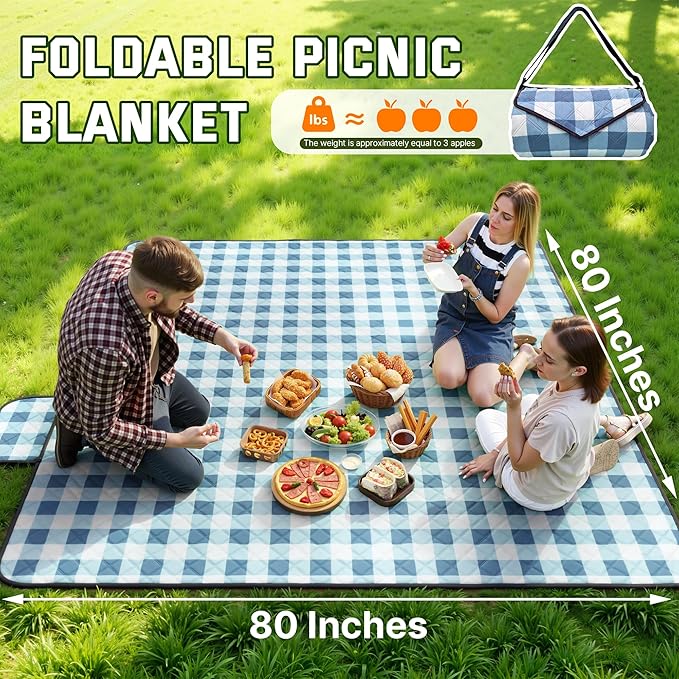 TigeJoy Extra Large Picnic Blanket Waterproof Foldable 60''x80'', Outdoor Picnic Mat Beach Blanket Sandproof for Park, Grass, Travel, Hiking, Camping Essentials, Gingham Picnic Blanket