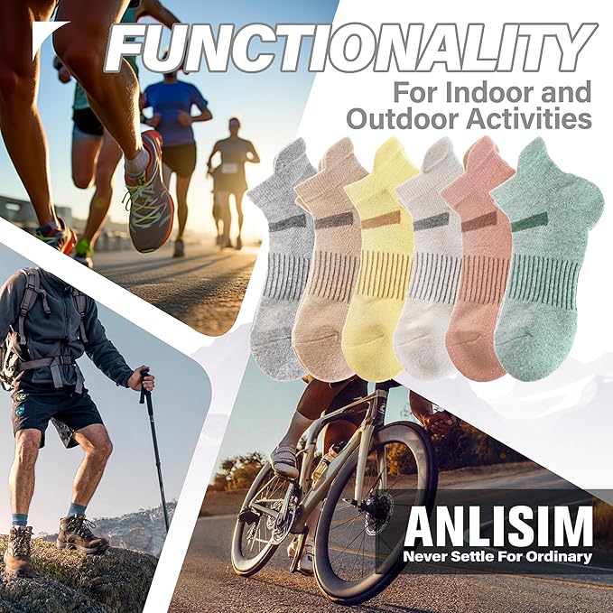 6 Pairs Merino Wool Ankle Running Hiking Socks Compression Support Breathable Thick Cushion No Show Socks for Women Men