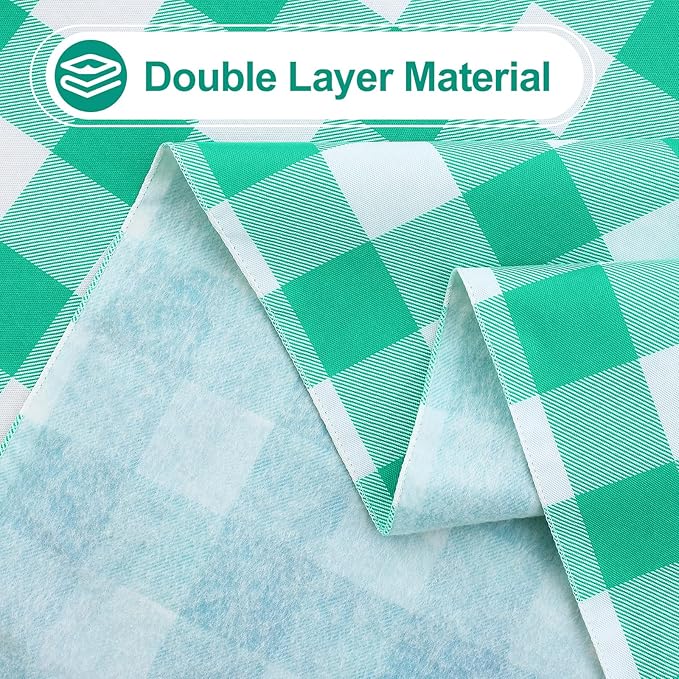 misaya Rectangle Waterproof Vinyl Table Cloth, Buffalo Flannel Backed Tablecloth, Wipeable Plastic Table Cover for Dinner, Kitchen, Outdoor (60" x 102", Green and White)