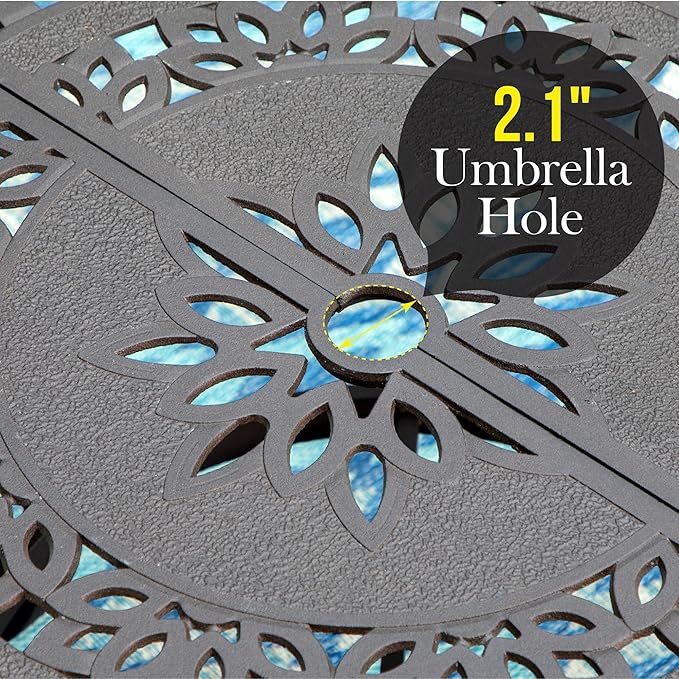 PHI VILLA Cast Aluminum Round High Bar Dining Tables for 6 Person, 54" Dia Engraved Cast-Top Aluminum Table with 2.1" Umbrella Hole, Patio Bar Height Table for Lawn Garden