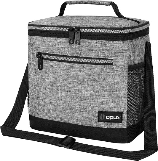 opux Extra Large Insulated Lunch Box Men Women, Lunch Bag for Work, Leakproof Soft Cooler Tote Adult, Lunch Pail, Picnic Beach Collapsible Food Bag with Shoulder Strap, Heather Grey