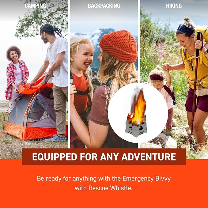 Survive Outdoors Longer 90% Emergency Bivvy - Comes with Survival Whistle & Tinder Paracord Drawstring - Add to Emergency Kit & Hiking Gear - Waterproof, Windproof & Tear-Resistant