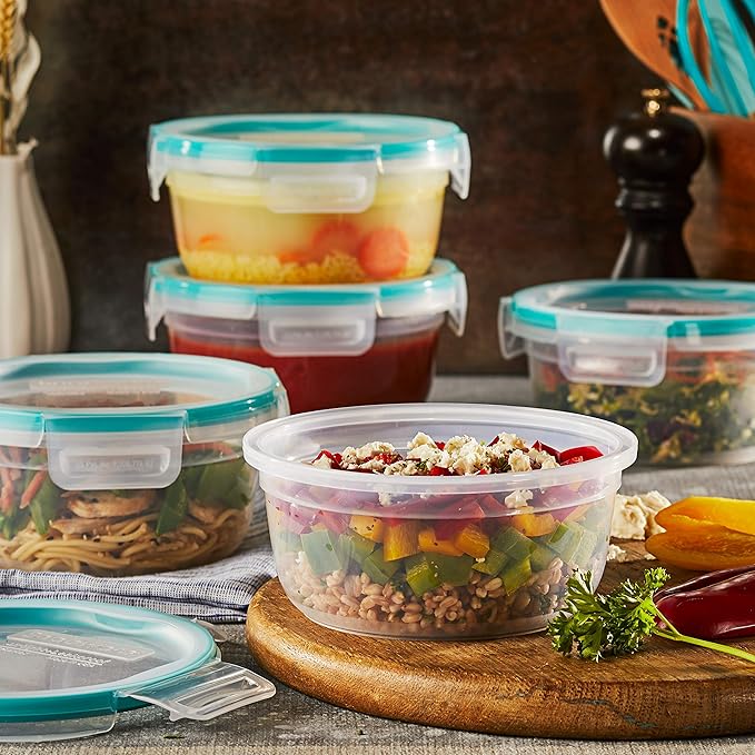 Snapware Total Solutions (5-Pack, 3.8 Cup) Plastic Food Storage Containers Set, Airtight & Leakproof Locking BPA-Free Lids Tupperware, Freezer Dishwasher Microwave Safe